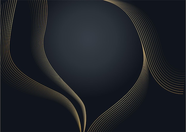 Fundo preto luxuoso abstrato com linha dourada. Fundo moderno elegante com espaço de cópia. Você pode usar para modelo de folheto de capa, pôster, banner, anúncio impresso, etc.