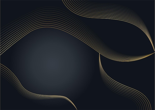 Fundo preto luxuoso abstrato com linha dourada. Fundo moderno elegante com espaço de cópia. Você pode usar para modelo de folheto de capa, pôster, banner, anúncio impresso, etc.