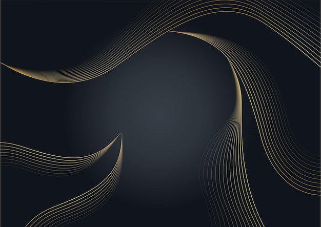 Fundo preto luxuoso abstrato com linha dourada. Fundo moderno elegante com espaço de cópia. Você pode usar para modelo de folheto de capa, pôster, banner, anúncio impresso, etc.