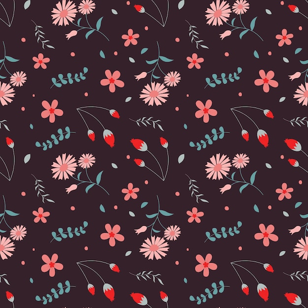 Vetor fundo preto padrão floral