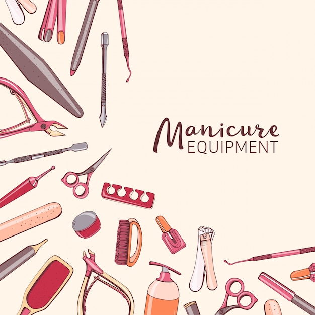 Fundo quadrado com equipamento de manicure.