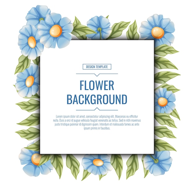 Fundo quadrado com flores azuis moldura floral com miosótis banner cartaz panfleto cartão postal ilustração de verão