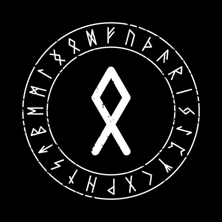 Vetor fundo quadrado preto com othala rune em um círculo mágico