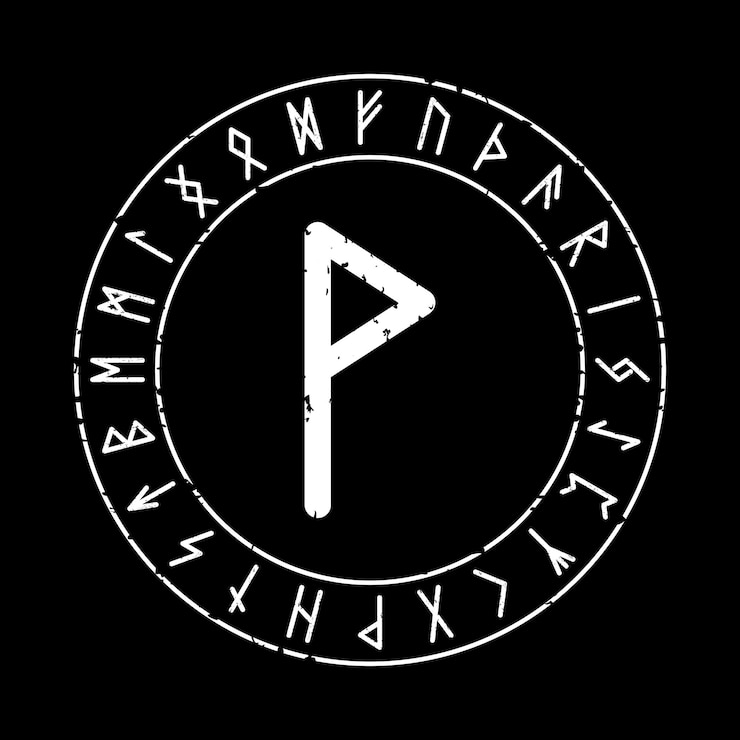 Vetor fundo quadrado preto com wunjo rune no círculo mágico