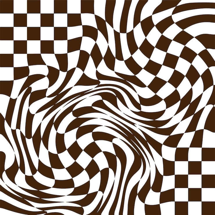 Vetor fundo quadriculado com quadrados distorcidos abstratos pano de fundo de banner retrô com pat de xadrez de distorção