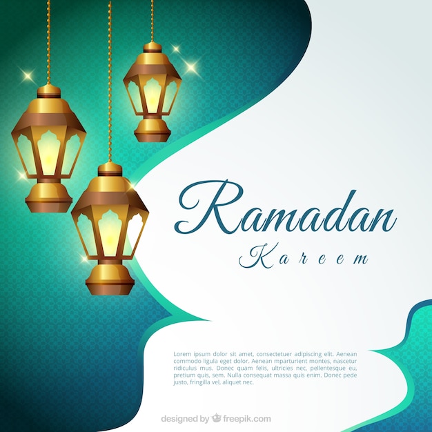 Fundo, ramadan, kareem, lanternas, iluminado