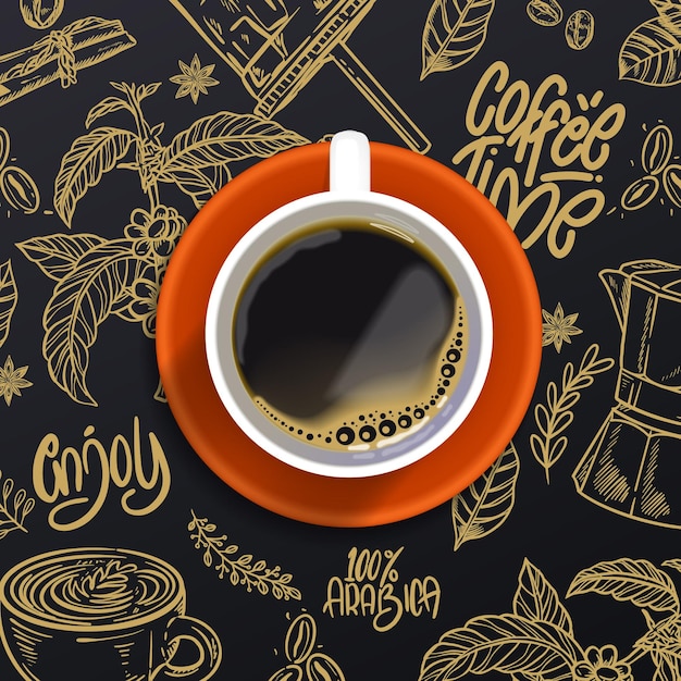 Fundo realista da hora do café com xícara de café