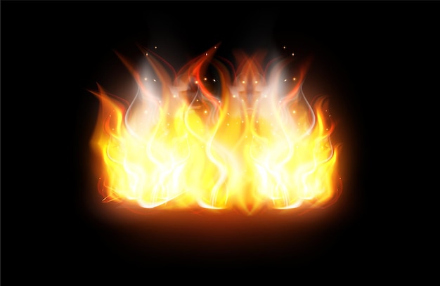Vetor fundo realista de chama de fogo isolado