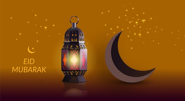 Fundo realista de eid mubarak da lua crescente