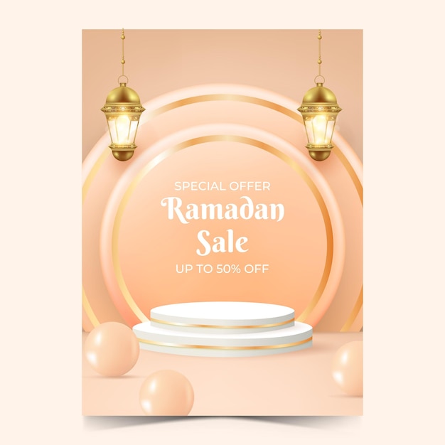 Fundo realista do ramadã com pódio para promoção design de cartaz de venda ramadan kareem