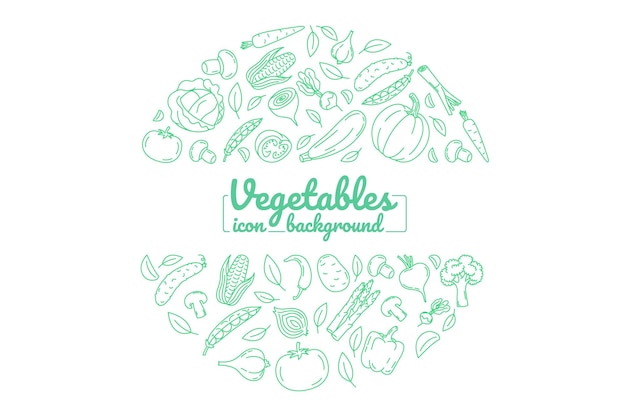 Fundo redondo de vegetais frescos de fazenda orgânica Ilustração desenhada à mão para cartão de fundo
