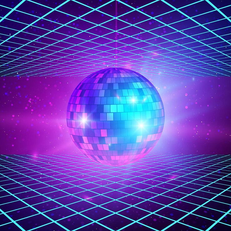 Vetor fundo retrô com raios laser e bola de espelhos