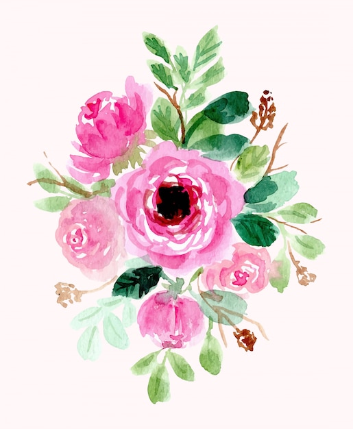 fundo rosa aquarela arranjo floral