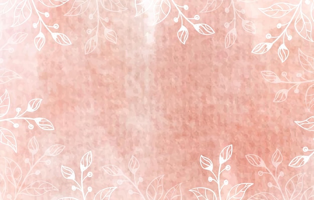 Vetor fundo rosa aquarela e folhagem