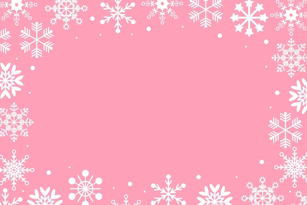 Fundo rosa com flocos de neve brancos desenho festivo de natal natal rosa espaço vazio para o seu texto