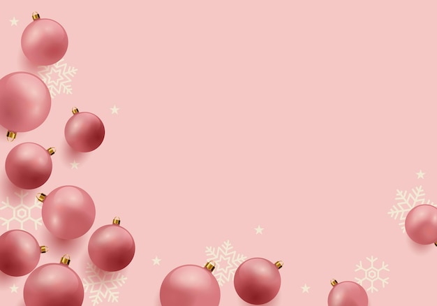Fundo rosa de Natal com bolas decorativas