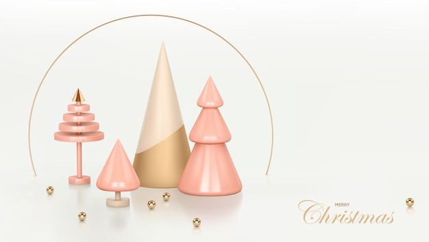 Fundo rosa de Natal e ano novo. 3d render decoração de conceito de cena de árvore de Natal abstrata