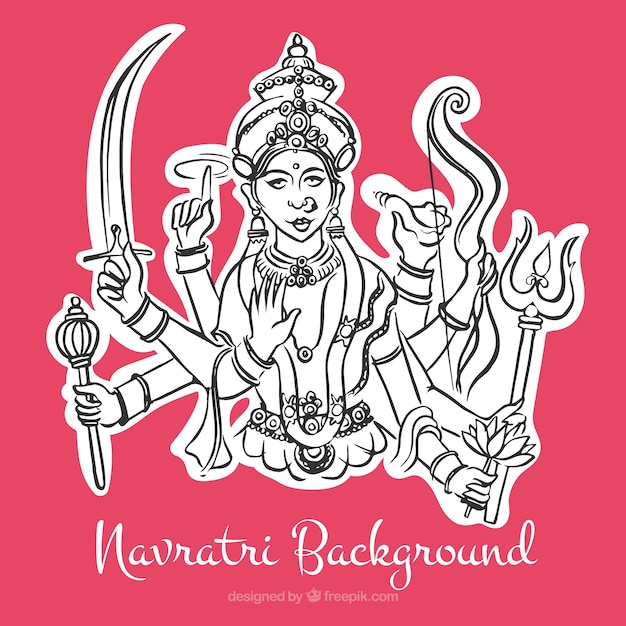 Fundo rosa navratri com ilustração da deusa durga