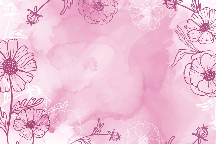 Vetor fundo rosa pintado à mão com flores em aquarela