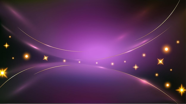 Fundo roxo abstrato com linhas brilhantes e estrelas