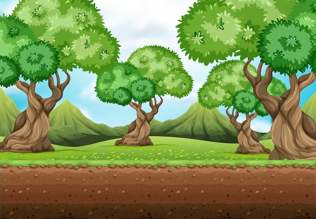 Fundo sem costura com árvores no jardim