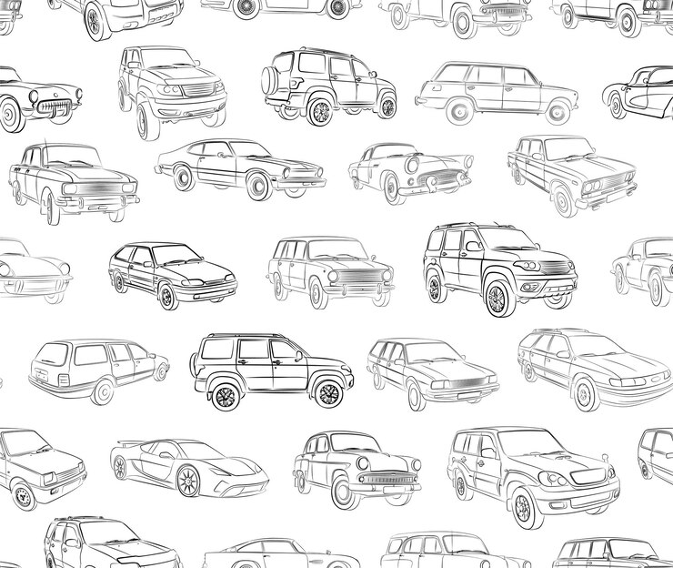 Vetor fundo sem costura com esboços de carros
