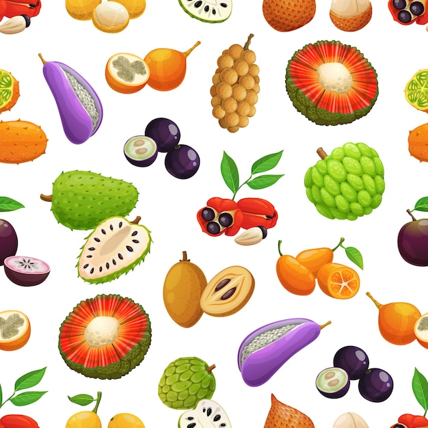 Fundo sem costura de frutas tropicais de desenho animado