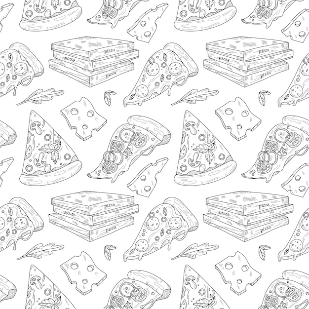 Fundo sem costura em estilo gráfico pizza e queijo