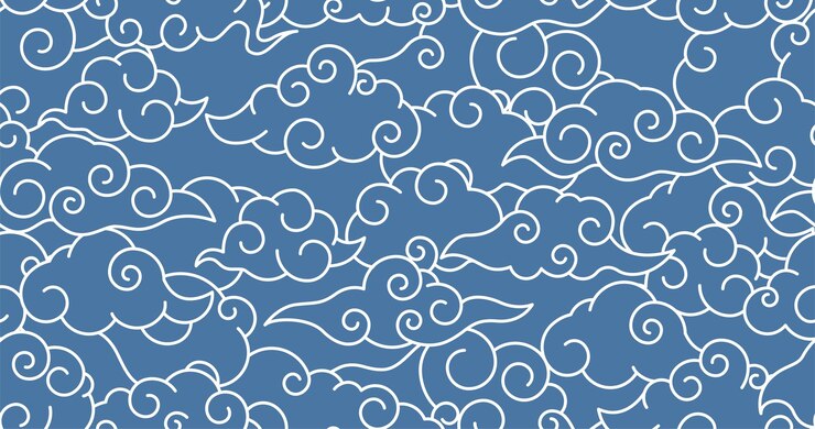 Vetor fundo sem costuras com nuvens em estilo chinês, vetor de padrão de céu nublado