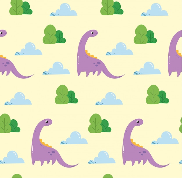 Fundo sem emenda de dinossauro no estilo kawaii