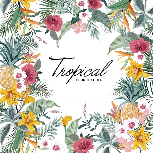 Fundo tropical brilhante de verão com plantas da selva