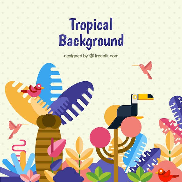 Vetor fundo tropical colorido com design plano