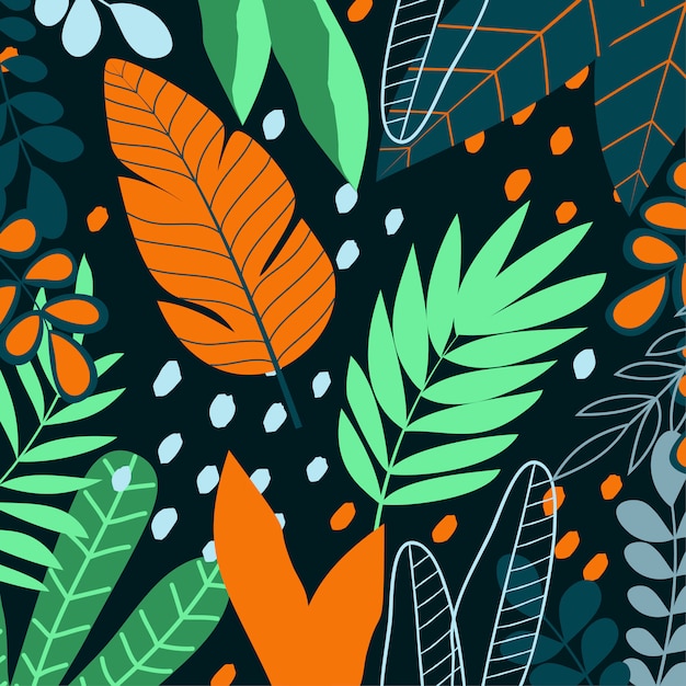 Fundo tropical com folhas e plantas