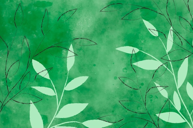 Vetor fundo verde aquarela com folhas