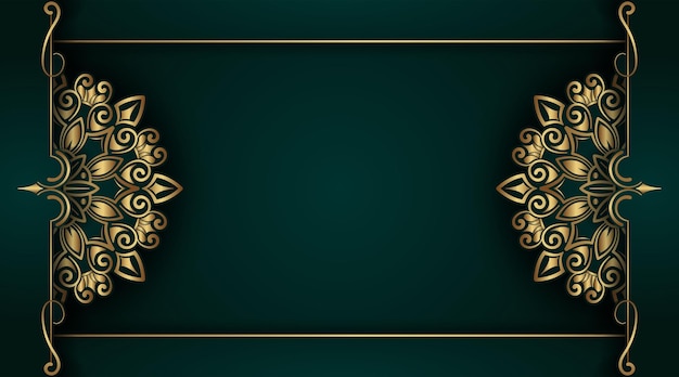 fundo verde escuro com ornamento de mandala dourado
