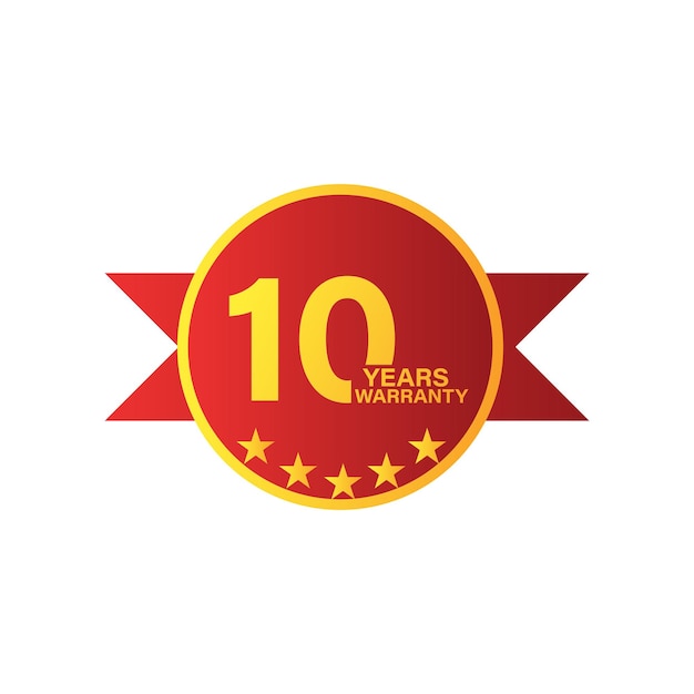 Fundo vermelho moderno confiável garantia de 10 anos ilustração de sinal de emblema de gradiente vermelho e dourado
