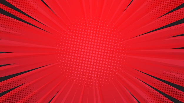 Fundo vermelho pop art retro com raios de sol cômicos