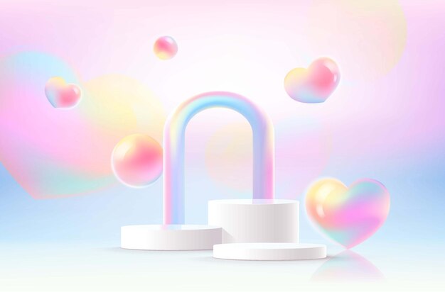 Fundo vetorial com design bonito em estilo de coração pastel design de fundo de cor pastel geométrica para cosméticos ou exibição de produtos pódio 3d renderxd