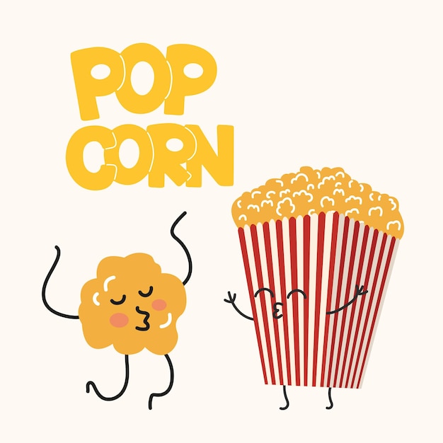 Fundo vetorial do Dia Nacional da pipoca Caracteres engraçados de kawaii de pipoca e caixa de pipoca