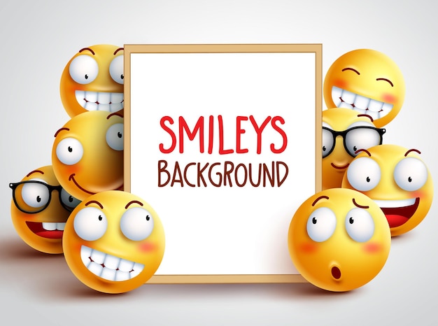 Vetor fundo vetorial emoji emoticons amarelos com expressões faciais engraçadas e felizes