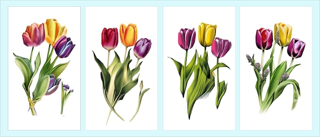 Fundo vetorial livre com tulipas Ilustração desenhada à mão Feliz dia das mães Modelo de design de férias de primavera com tulipa rosa Páscoa fofa com flores de coelho