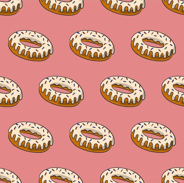 Vetor fundo vetorial sem emenda rosa com donuts deliciosos com combustível branco