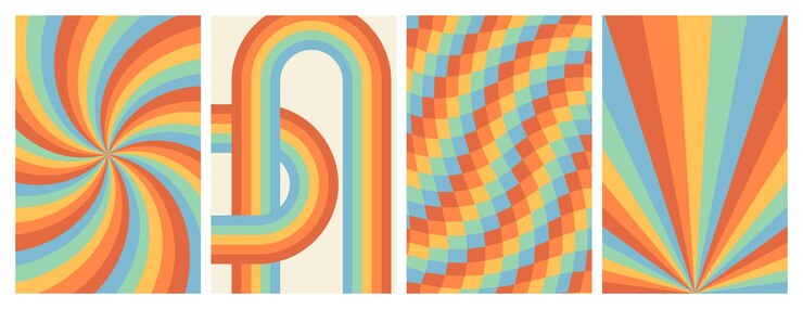 Vetor fundos de arco-íris groovy tabuleiro de xadrez malha ondas redemoinho padrão de redemoinho