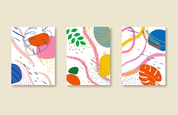 Fundos de arte abstrata com folhas de palmeira botânica e formas geométricas abstratas