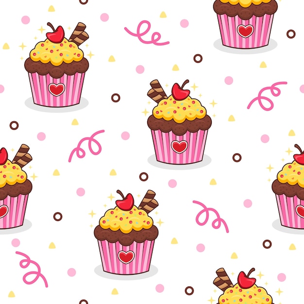 Fundos de padrão de desenho vetorial de cupcake de banana fofo