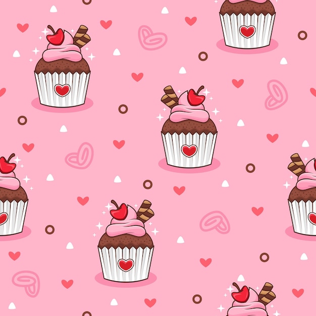 Fundos de padrão de vetor de desenho animado de cupcakes fofos