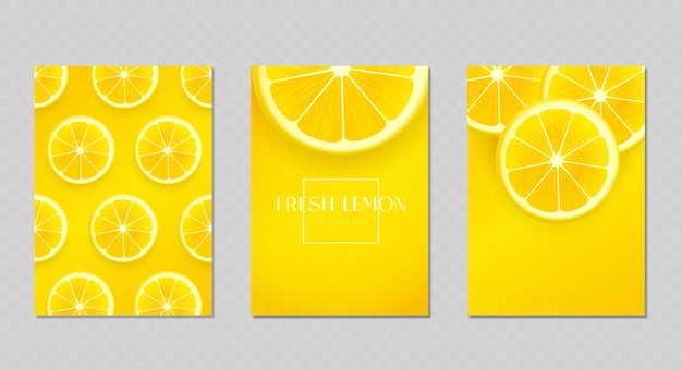 Fundos vetoriais com fatias de limão fresco cartaz de verão amarelo brilhante ou modelo de banner eps10