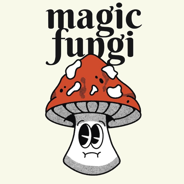 Fungos mágicos com design de personagens groovy de cogumelo