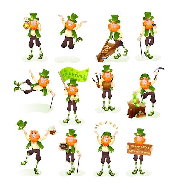 Funny irlandês personagem fantástico gnome leprechaun conjunto dia de festa de são patrício