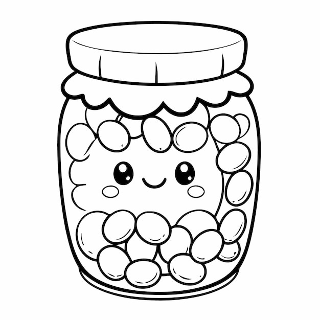 Vetor funny jellybean jar doodle para crianças página